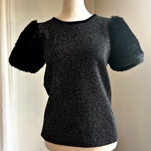 YAL New York Elegant Black Fur Sleeve Women's Top
